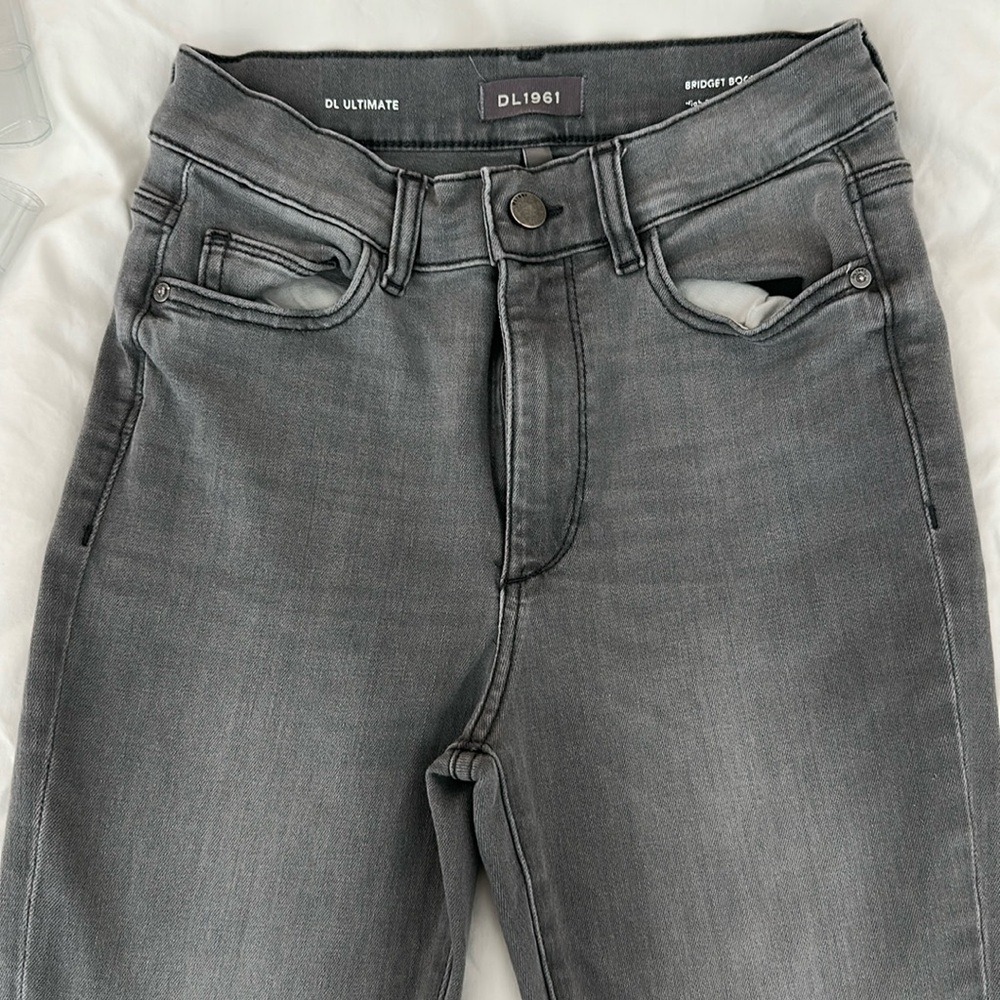 Gray ankle flared jeans